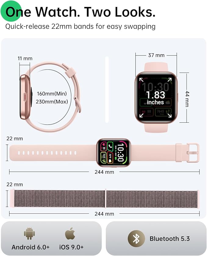 Smart Watches for Women, 1.83" Alexa Smart Watch for Android & iPhones with Call/SMS/Reminder, 120+ Sport Modes Fitness Watch with Sleep/Heart Rate Monitor, Activity & Health Tacker, 3ATM Sport Watch