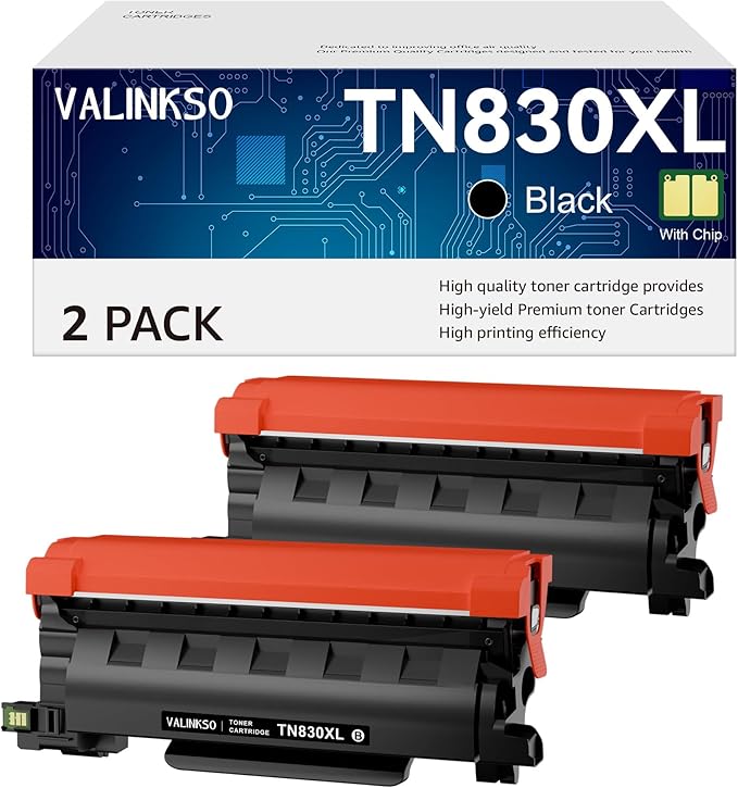 TN830XL Toner for Brother Printer Compatible for Brother TN830XL TN830 TN-830XL TN830XL/V/R for HL-L2460DW DCP-L2640DW MFC-L2820DW HL-L2405W MFC-L2807DW MFC-L2900DW Printers (2 Black)