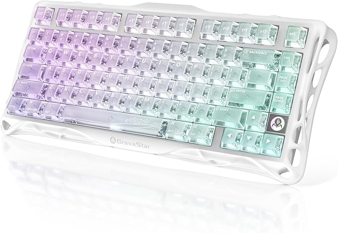GravaStar Mercury K1 Lite 75% Gaming Keyboard, 2.4GHz/BT/Wired Tri-Mode Wireless Keyboard, Clear Keycaps Gasket Hot Swappable Mechanical Keyboard, Pre-lubed Linear Switches,RGB Backlit【Crystal Aurora】