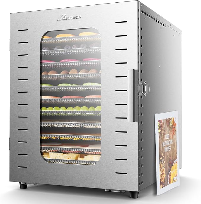 Commercial Large 12 Trays Food Dehydrator, Usable Area up to 22.67ft², 1200W Full Stainless Steel Dryer Machine, up to 190℉ Temperature, for Meat, Fruit, Veggies, Beef, Herbs, Pet Foods