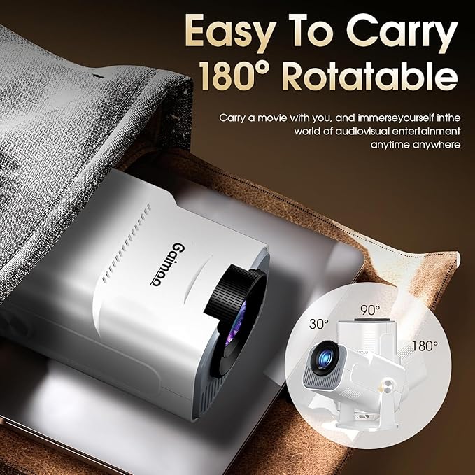 [Smart Projector & Built-in Apps] Mini Projector Support 4K 1080P FHD Portable Projector with WiFi and Bluetooth 180° Rotatable Auto Keystone, Compatibile with HDMI/TV Stick/Memory Stick/Laptop, White