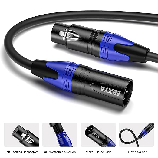 EBXYA XLR Cables, 15 Feet 4-Pack XLR Male to Female Microphone Cable, 3-Pin Balanced XLR Speaker Cable, Multi-Colored Mic Cord for Mic Mixer, Speaker Systems, Radio Station, Podcast