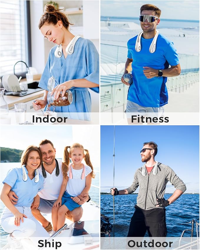 Portable Bladeless Neck Fan, Fathers Day Gift for Men Dad Blue Collar Workers, Birthday Gift for Mom Women Teacher, Wearable Cooling Fan Rechargeable for Camping Travel Beach Golf Cruise Essentials