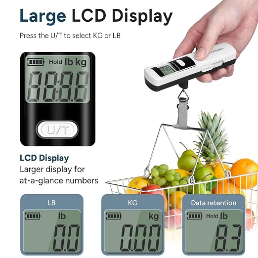 Battery-Free Luggage Scale – No Batteries Needed, Portable Digital Hanging Suitcase Weight Scale for Air Travel & Checked Bags, 110lb/50kg, LCD Display, Compact Travel Accessory