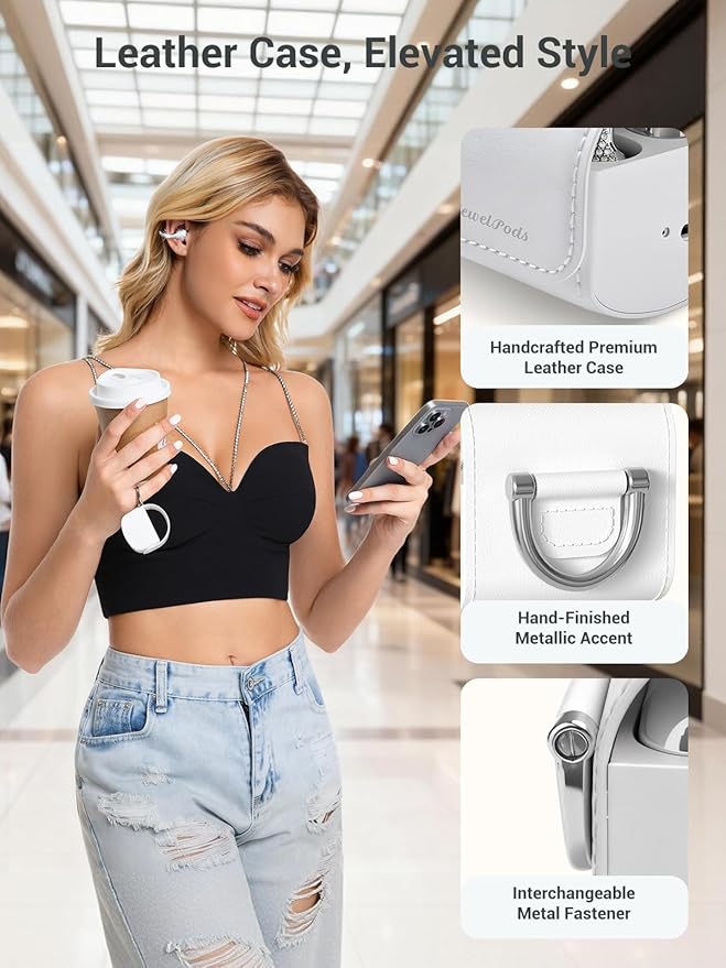 JewelPods C01 Pro Open Ear Headphones, Luxury Jewelry Wireless Earbuds, SLV | Clip-On Wireless Bluetooth Earbuds Secure, Lightweight, Premium Audio-Water Resistant-Up to 72 hrs Play,Gift for Her