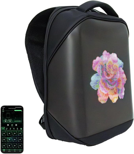 LED Backpack Waterproof with UHD 96 * 128 Pixel LED Display Screen, App Control Customized LED Bag for Motorcycle, 16-inch Laptop, Travel, Advertisement, Graffiti, School, Party (Black)