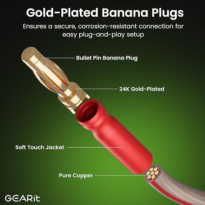 GearIT 14 AWG Speaker Cable with Banana Plugs 14Ga Banana Wire for Bi-Wire Bi-Amp HiFi Surround Sound