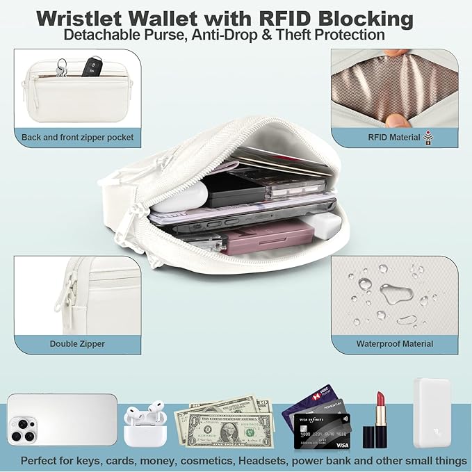YFWE Clip and Go Strap for Phone with Wallet Crossbody, Adjustable Phone Lanyard with Detachable RFID Wristlet Wallet, Pattern Strap - Cream (L)