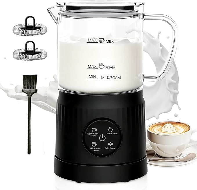 Casimhu 4-in-1 Milk Frother, Electric Milk Frother and Steamer with LED Touch Screen, Non-stick Bottom, Milk Warmer 13.52oz for Lattes, Cappuccinos, and Macchiatos at Home (Black)