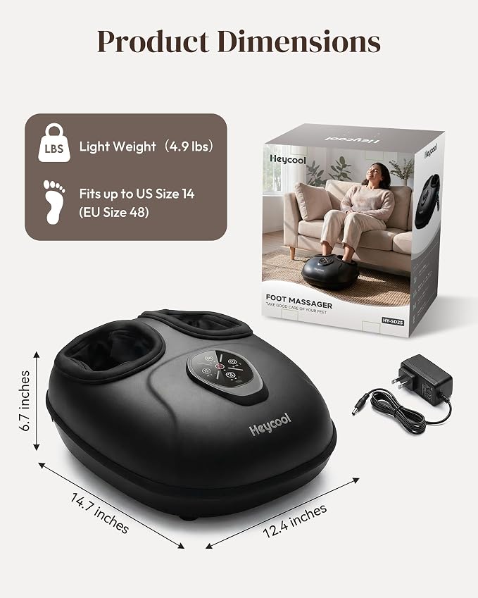 Heycool Shiatsu Foot Massager with Heat and Compression, Deep Kneading Foot Massager Machine for Neuropathy, Remote Control, Large Feet Massager Fits Up to Size 14, Gift for Dad Mom