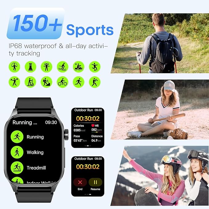 Advanced Health Smartwatch for Women Men with Real-Time Monitoring of Heart Rate, Blood Oxygen, Body Temperature, Blood Pressure, Sleep Auality and Stress Levels (Brown)