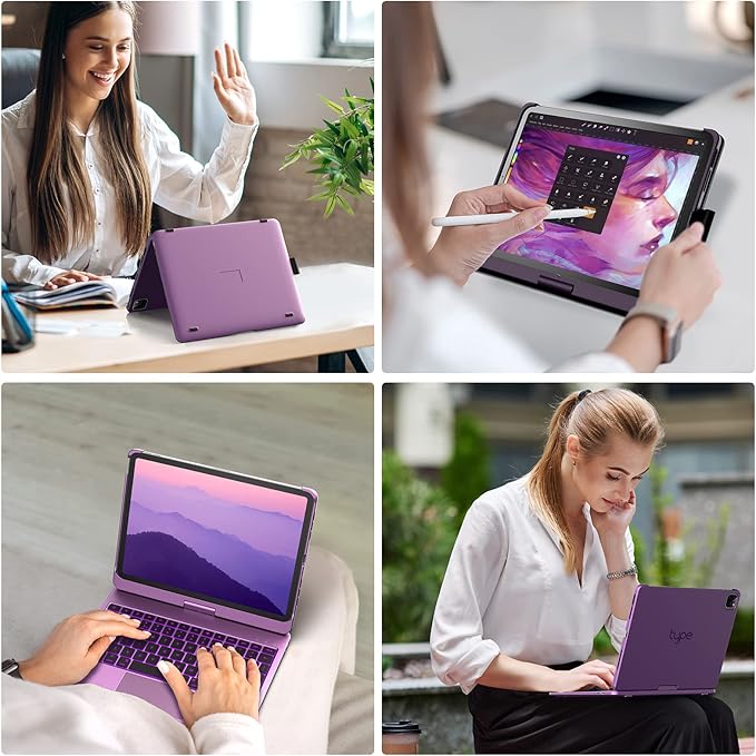 typecase Touch Keyboard Case for iPad Air 11-inch(M4/M3/M2, 2026/2025/2024) & iPad Pro 11(4th/3rd/2nd/1st Gen),Multi-Touch Trackpad,11-Color Backlight,360°Rotatable for iPad Air 5/4th Gen, Violet