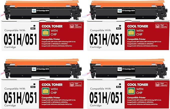 051H 051 High-Yield Black Toner Cartridge 4-Pack Compatible for Canon 051H Toner 051 CRG051H for Canon imageCLASS MF260 MF269dw MF267dw MF264dw MF266dn MF263dn LBP160 LBP162dw LBP161dn Printer