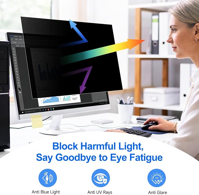 [2-Pack] Privacy Screen For Computer Monitor, 31.5-Inch 16:9 Aspect Ratio; Anti Spy/Bule Light/Glare And Eye Protection, 2 Install Ways Removable For Office, Airport, Cafe And Other Public Area; Diagonal 31.5 Inches, Width 27.45 Inches, Height 15.44 In...