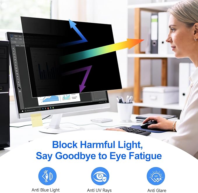 [2-Pack] Privacy Screen For Computer Monitor, 28-Inch 16:9 Aspect Ratio; Anti Spy/Bule Light/Glare And Eye Protection, 2 Install Ways Removable For Office, Airport, Cafe And Other Public Area; Diagonal 28 Inches, Width 24.4 Inches, Height 13.73 Inches