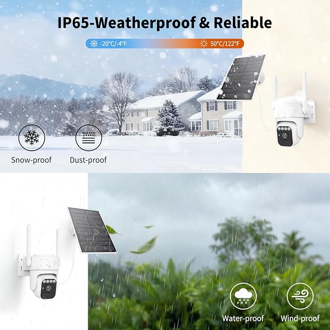 WY-LINK Solar Camera Outdoor Wireless, 360° Cameras for Home Security, Two-Way Talk, Auto Tracking, Light Alarm, Color Night Vision (1, White, Wi-Fi)