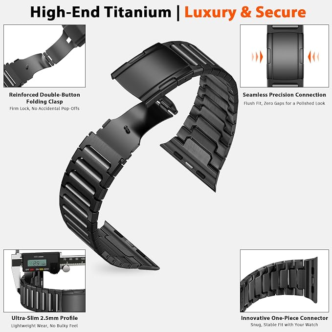 Titanium Apple Watch Band for Men Compatible with Apple Watch Ultra 3/2/1 49mm,iWatch Series 11/10/9/8/7/6/5/4/SE/3/2/1 (46/45/44/42mm),Lightweight Waterproof and Scratch Resistant Metal Strap