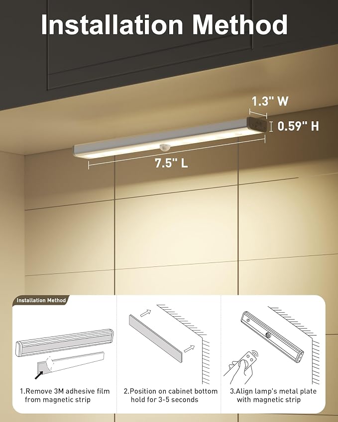 SZOKLED Under Cabinet Lights, 20LED Under Cabinet Lighting Rechargeable, Remote LED Closet Lights Bar, Under Counter Lights for Kitchen Shelf Pantry Shelf Hallway Stairs, 3 Colors 6 Pack