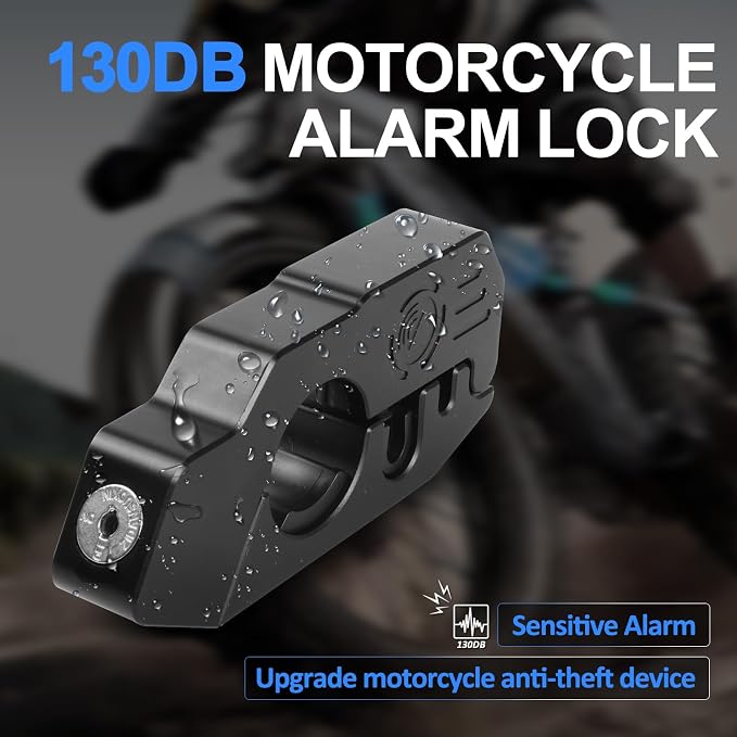 Motorcycle Locks Anti Theft, Motorcycle Grip Lock 130DB Alarm Heavy Duty Throttle Lock, Waterproof Brake Alarm for Moped, Bike, Scooter, ATV (Black)