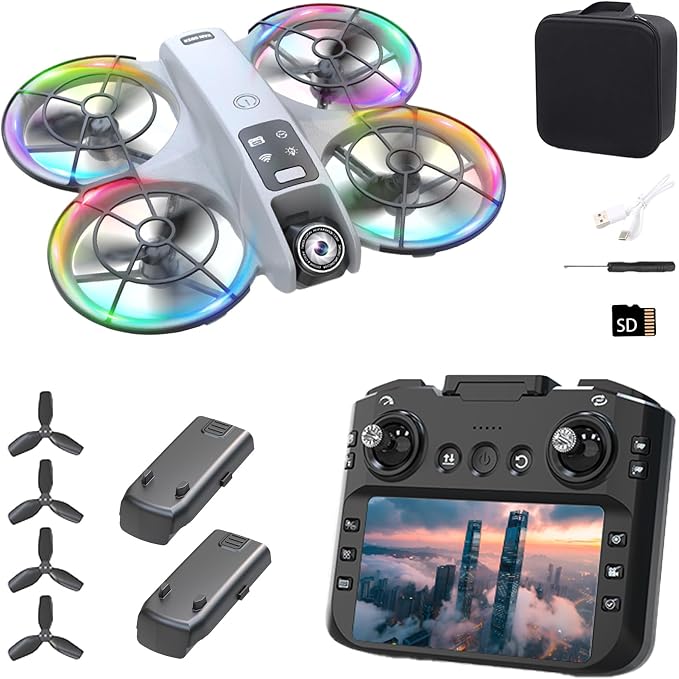 Big-Size K200 Max Drone with 4.8-Inch Screen Controller with SD Card, Two-batteries, Brushless Motor, Optical Flow Positioning, with Black Outdoor Carrying Case.