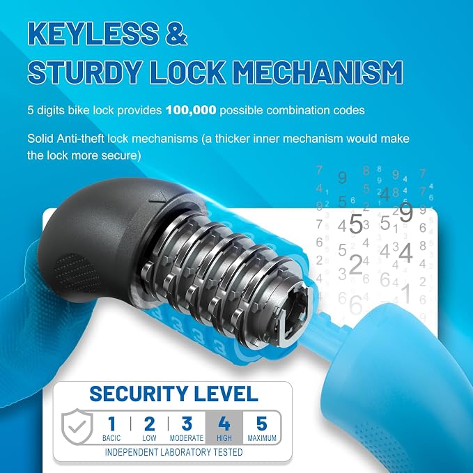 APECYC Bike Lock Heavy Duty Anti Theft, 3/4/5/6FT Bike Chain Lock with 5 Digit Resettable Combination, Bicycle Lock for E Bike, Scooter & Motorcycle, Cut Resistant Security Chain with Protective Cover