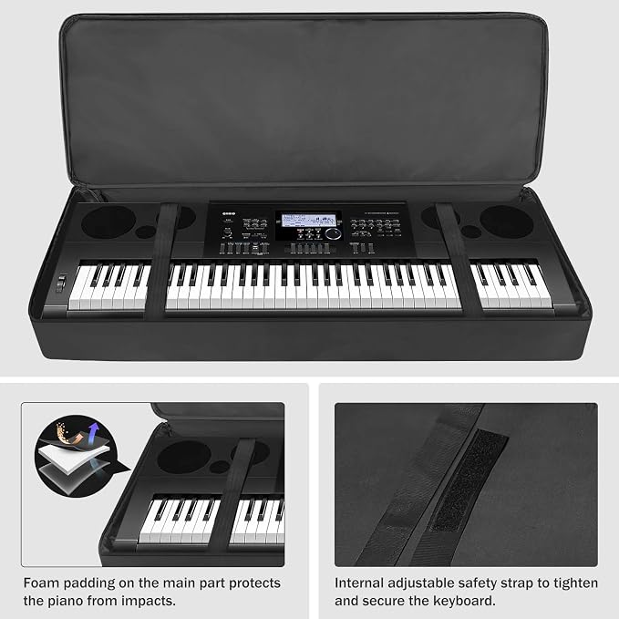 76 Key Piano Keyboard Case Bag 46.46" x 5.11" x 17.91"，Portable Padded Keyboard Gig Bag with Handles and Adjustable Backpack Straps with 4-Pocket for Keyboard Accessaries (Black)
