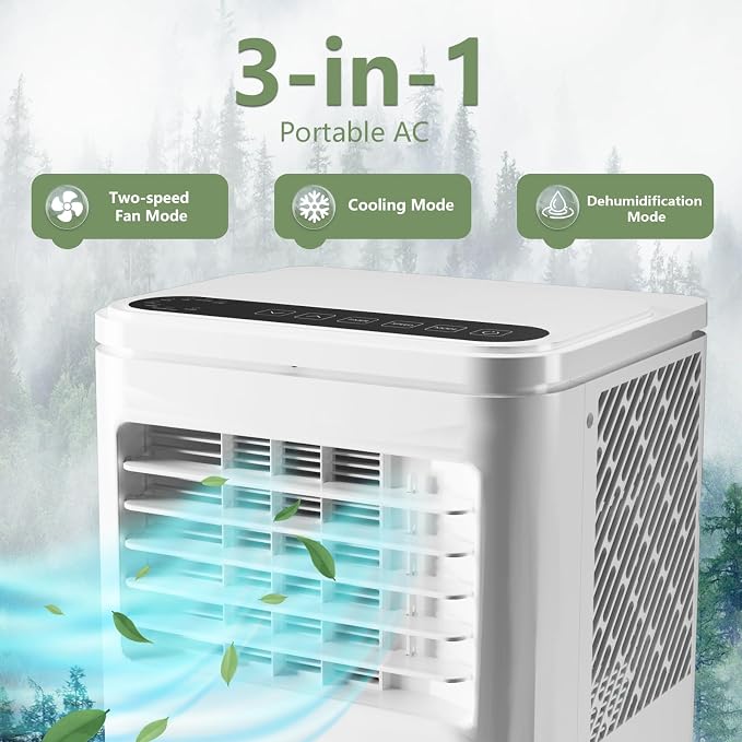 10000 BTU Portable Air Conditioner, Cools Rooms up to 450 Sq.Ft. for Bedroom, 3-in-1 AC Unit with Dehumidifier & Fan Modes, LED Display, Remote Control & Window Kit for Home, Office, Apartment