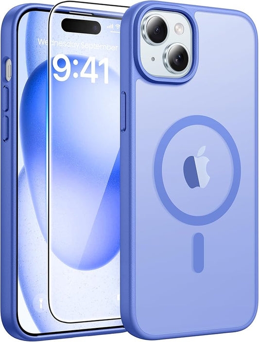 FNTCASE for iPhone 15 Case: for iPhone 14 & iPhone 13 Case | Magnetic Frosted Translucent Slim Shockproof Cell Phone Cover | Military Grade Protection Drop Proof Tough Protective Cases - Ultramarine | Magnetic, Frosted, Translucent, Slim, Shockproof
