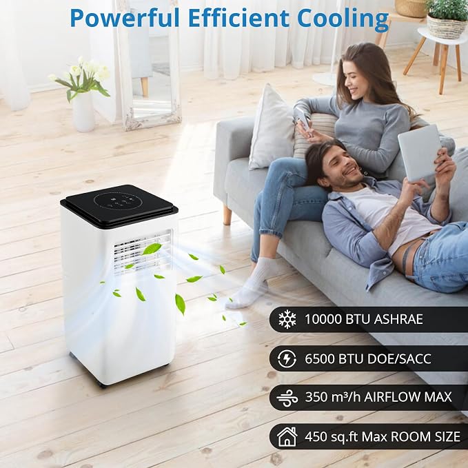 Portable Air Conditioners, 10000 BTU Portable AC, Cools up to 450 Sq. Ft 3-in-1 Mobile AC for Room with Dehumidifier Fan Sleep Mode, 24H Timer, Remote Control, and Window Installation Kit Included