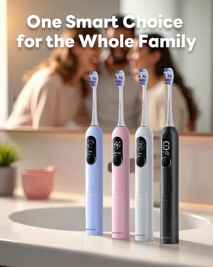 SAKYPRORAL AI Electric Toothbrush with Smart Display for Adults Kids | 150-Day Rechargeable Toothbrush, Real-Time Map |3-Min Timer, Travel Case | Teens Sonic Toothbrush Gift (G5S White)