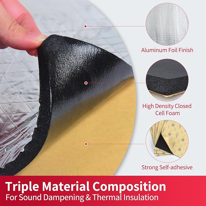 Sound Deading Material for Cars, 157mil(4mm) 107.64sqft Sound Deadening Mat - Automotive Noise Insulation and Vibration Dampening Material Foam for Auto Audio, Door, Roof, Floor and Trunk