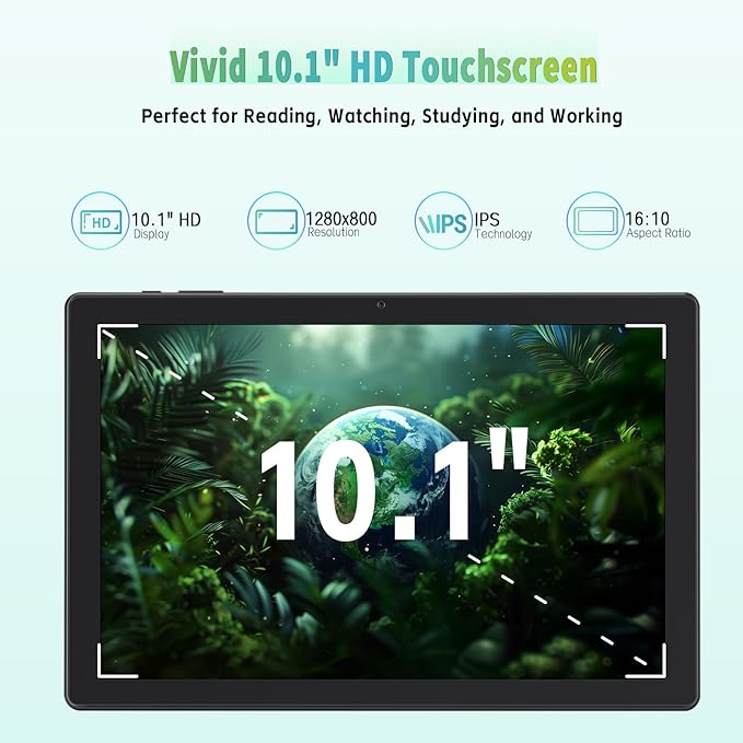 Android Tablet - 10 Inch Tablet for Adults with Octa-Core CPU, 8GB RAM, 64GB ROM, 1TB Expandable Storage, Dual Camera, 2.4G/5G Wi-Fi 6 - Android 15 Tablets with Protective Case, Black