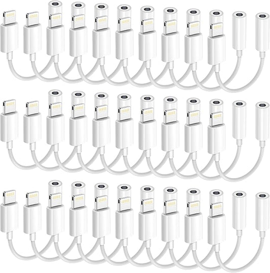 Apple MFi Certified 15 Pack Lightning to 3.5 mm Headphone Jack Adapter for iPhone, iPhone Aux Adapter Converter Dongle Audio Cable Compatible with iPhone 14 13 12 11 X XS 8 7 White