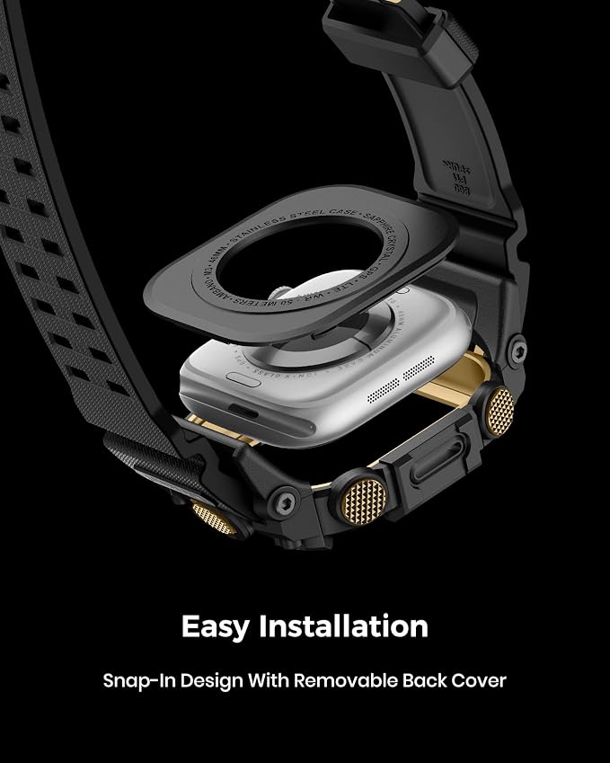 amBand Rugged Case with Band for Apple Watch 46mm, Compatible with Apple Watch (iWatch) Series 10 11, Military Grade Shockproof Bumper Cover, Tactical Band for Men, Black Gold