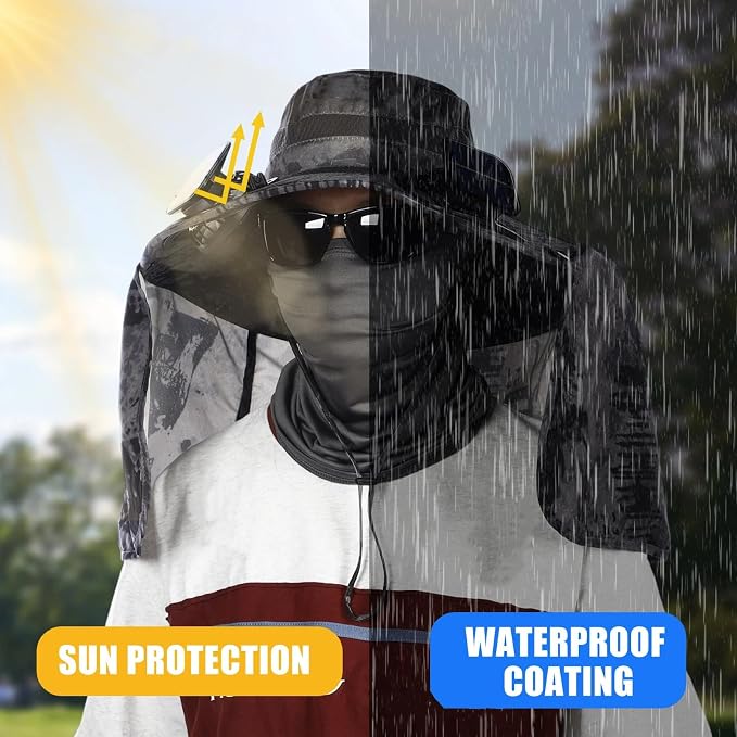 3 Pcs Solar Fan Hat with Arm Sleeves Neck Gaiter Wide Brim Sun Hat Solar Powered USB Charging for Men Women