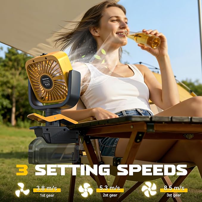 Ecarke 4" Clip Fan Compatible with Dewalt 20V Battery (Tool Only) 3-Speed Cordless Clip-On Fan with 360° Rotation Low Noise Portable Desk/Bed Fan for Camping Jobsite Tent Fishing