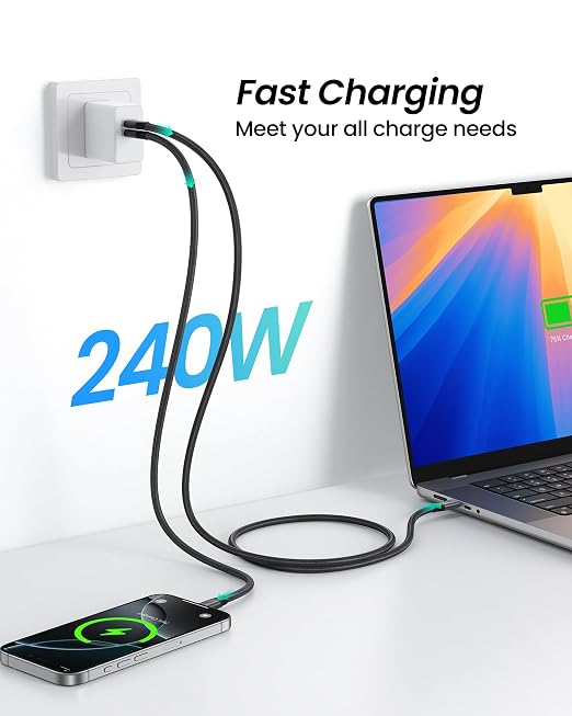 Silkland 80Gbps USB 4 for Thunderbolt 5 Cable 3.3FT, [USB-IF Certified] 120Gbps Bandwidth for 16K/Dual 8K, 240W, Braided USB C Video Cable Compatible Thunderbolt 4,SSD,MacBook M4 Pro, iPhone17, Dock