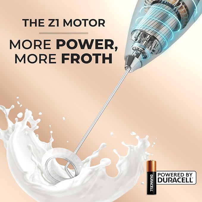 Zulay Kitchen Powerful Milk Frother Wand With Duracell Batteries - Ultra Fast Handheld Drink Mixer - Electric Whisk Foam Maker for Coffee, Lattes, Cappuccino & Matcha - Z1 Motor - Quartz