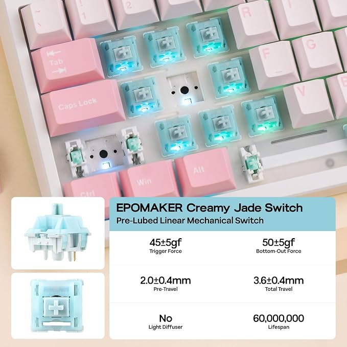 EPOMAKER TH108 Full Size Mechanical Keyboard, Wireless Gaming Keyboard with 8000mAh Battery, Creamy Gasket, 108 Keys, Hot Swap, Custom Driver, RGB Backlight (Pink, Creamy Jade)