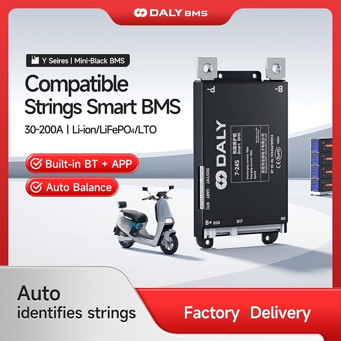DALY BMS 60A 7S-24S 24V-84V - Smart Built-in Bluetooth Monitoring Lithium Battery Protection LiFePO4 Li-ion LTO for E-Bikes Scooters