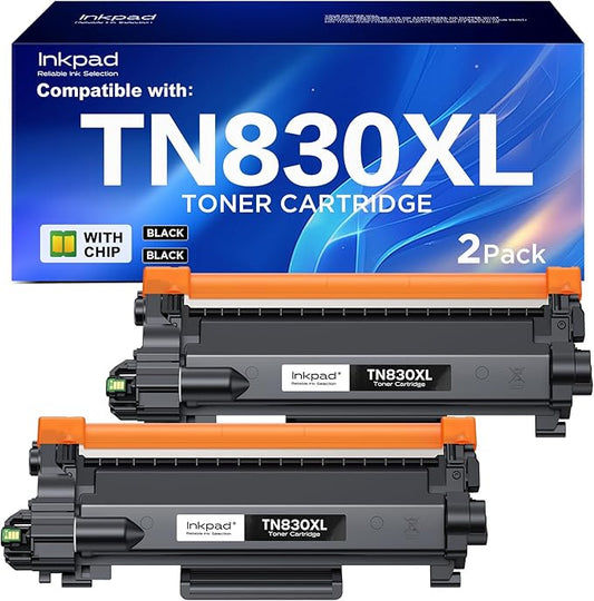 iNKPAD TN830XL Compatible Toner Cartridge High Yield Replacement for Brother TN830XL TN830 Compatible with HL-L2460DW DCP-L2640DW MFC-L2820DW HL-L2420DW HL-L2405W Printers (2 Black)