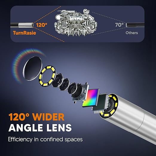 210° Two-Way Inspection Sewer Camera with Light, 7" IPS Articulating Endoscope, Industrial Borescope 0.24in Slim Probe Drain Camera for Inspection Automotive Wall Pipe 5.3FT Cable