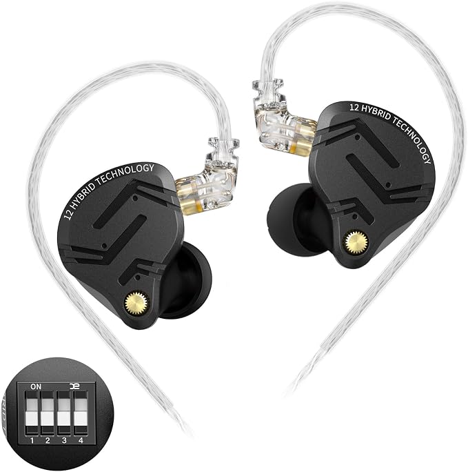 in Ear Monitor IEM Headphones,KZ ZS12 PRO X 1DD+5BA Hybrid with 4-Level Tuning Switch Gaming Earbuds,KZ Earbuds Earphones,Best in Ear Headphones (Dark Black,Tunable Version, NO Microphone)