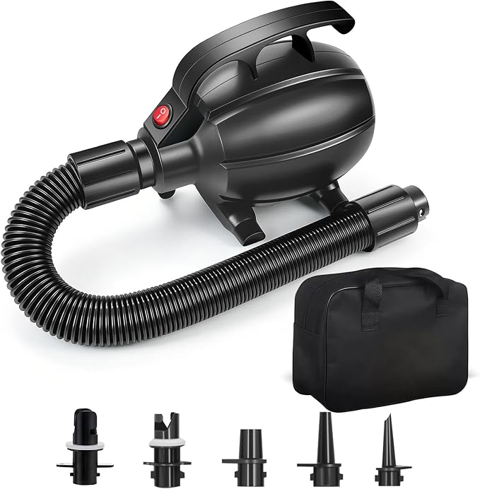600W Electric Pump for Mattress, Electric Air Pump for Inflatables Quick-Fill Gymnastics Mat Dock Raft Pool Floats 2-in-1 Inflator/Deflator with 5 Nozzles & Carry Case (L)
