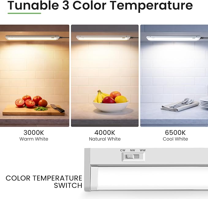 ALUSSO Under Cabinet Lighting, 24 Inch Linkable LED Under Cabinet Lights with Plug, 150° Swivel Light Bar, 3 Color Temperatures (3000/4000/6500), 16 W 1280 Lumen, for Kitchen Counter, Closet - 2 Pack