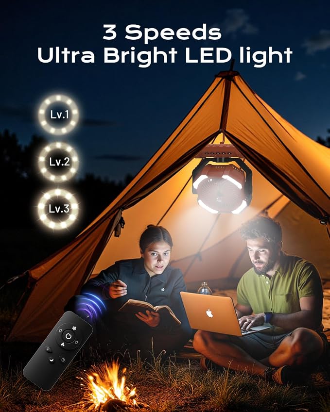 Misting Fan, Portable Camping Fans with 9oz Water Tank, 24000mAh Rechargeable Fan with 4 Speed, Battery Powered Fans with 120H Cooling, Last 5H Mist, 2 Mist Modes, Light, Outsides/Summer Essential
