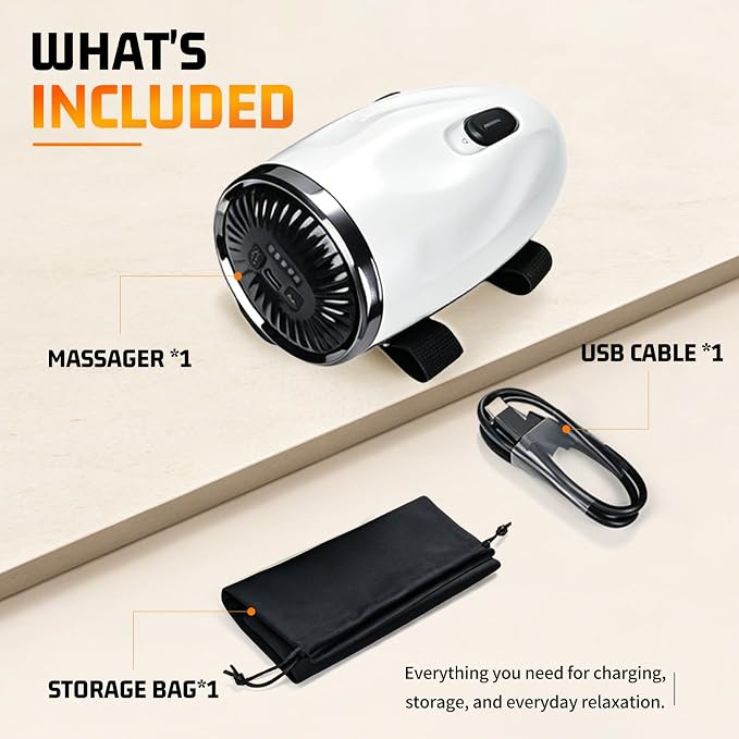 Professional Barber Handheld Massager, Cordless Vibration Massage Tool with 5 Speeds & 5 Modes, Wearable Palm Strap Design for Neck, Shoulders, Arms, Legs, 2600mAh Type-C Rechargeable, White