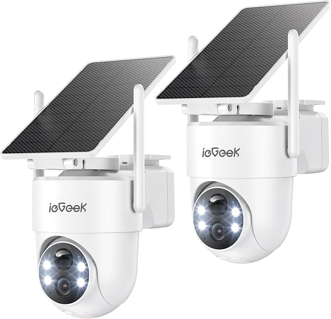 ieGeek 2 Pack S5 Solar Security Cameras Wireless Outdoor – 2K 3MP WiFi Camera with Removable Solar Panel, 360° Pan Tilt, Color Night Vision, AI Detection, 2-Way Audio, IP66 for Home Security