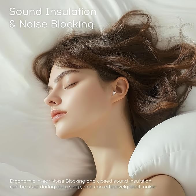 Sleep Earbuds Bluetooth 6.0, Mini Invisible Silicone Sleep Earbuds for Side Sleepers, Noise Blocking Sleeping Headphones, Hidden Earbuds with LED Display for Small Ears, Sleep & Relax（Beige）