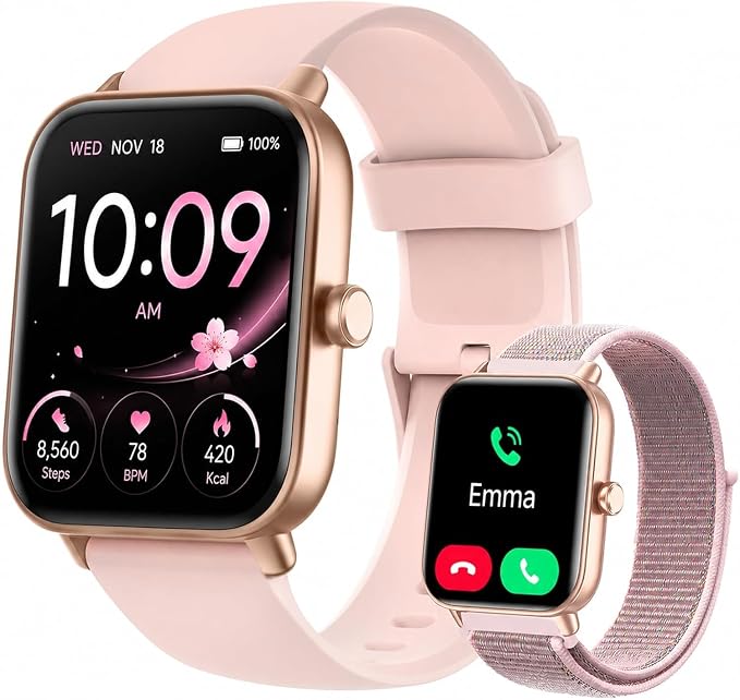Quican Smart Watches for Women, Compatible for iPhone & Android | Fitness Tracker Watch with Alexa & Calling, Heart Rate Sleep Monitor, Waterproof, Gifts for Women,1.8 Inches Light Pink